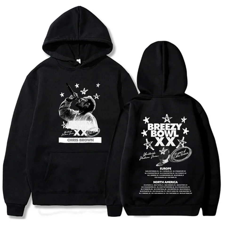Sweat à Capuche Oversize Chris Brown Tour XX 2025 - Style Harajuku, Unisexe - Coupe Décontractée