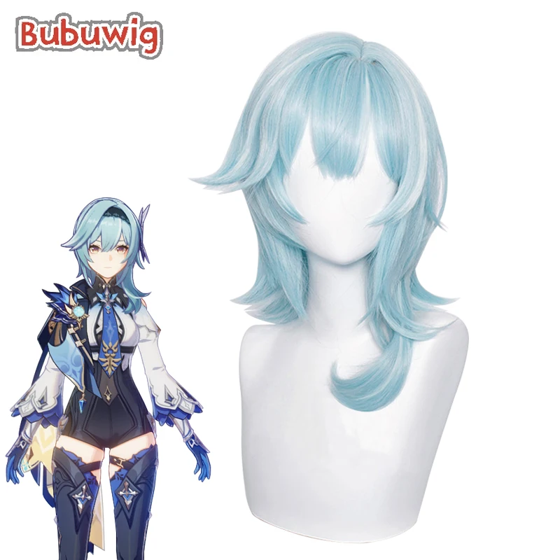Bubuwig Synthetic Hair Genshin Impact Eula Cosplay Wig Women Halloween 40cm Long Straight Blue Mixed White Wigs Heat Resistant