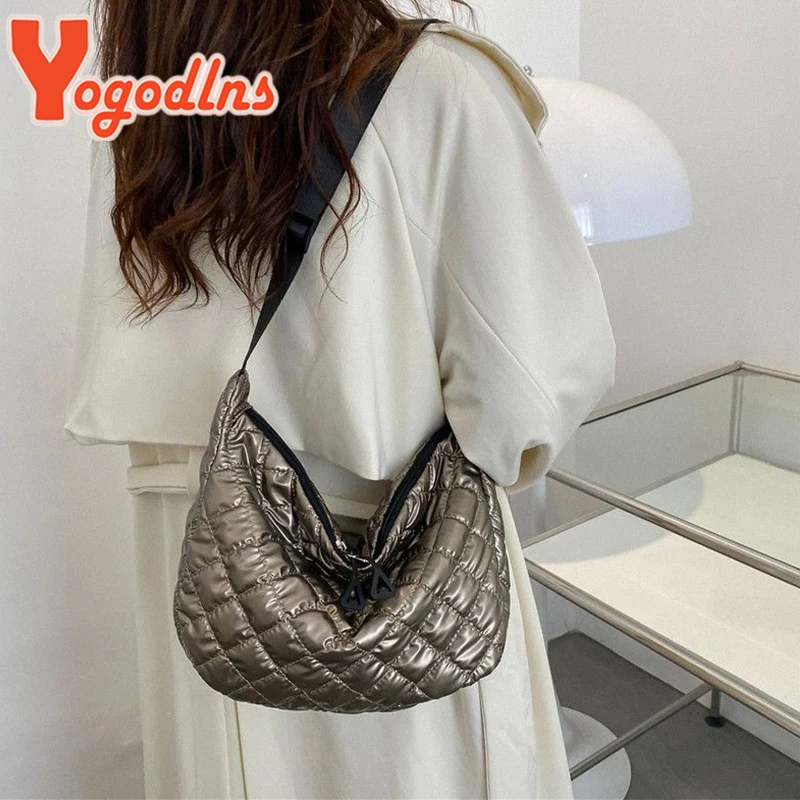 Yogodlns Winter Space Cotton Shoulder Bag For Women Retro Rhombus Dumpling Bag Luxury Female Crossbody Bag Armpit Handbag sac