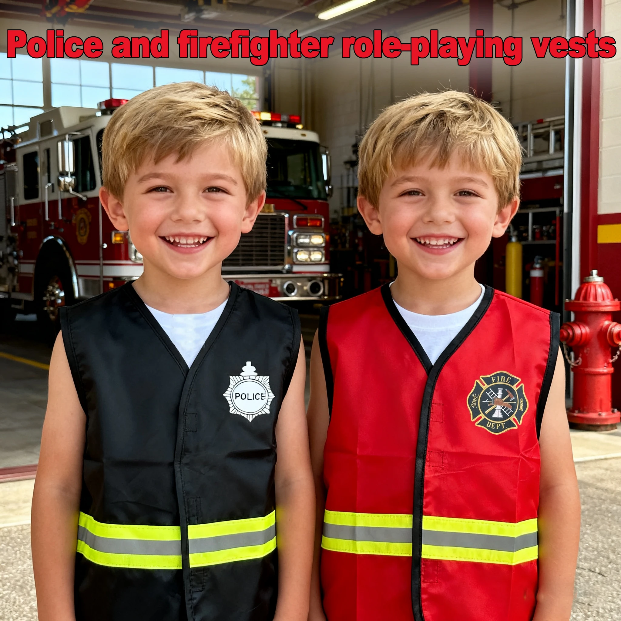 Two types of professional role-playing costumes, firefighters, traffic police role-playing vests, children's play props
