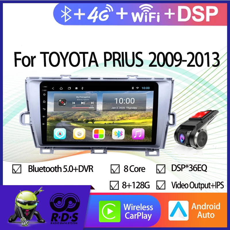 

Автомобильный GPS-навигатор 6G + 128G Android 11 для TOYOTA PRIUS 2009-2013, автомобильный радиоплеер с Wi-Fi, 4G, BT, зеркальная камера заднего вида