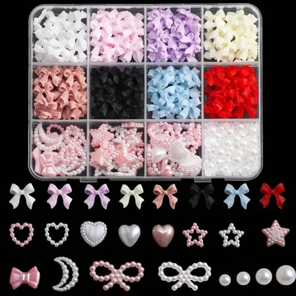 Mixed Resin Bowknot 3D Colorful Nail Charms - Kawaii Rhinestone Nail Art Decorations Set