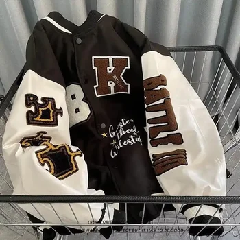2023 Cappotto in cotone con berretto da baseball stampato con ricamo a lettera vintage stile americano Giacca da donna alla moda primavera autunno vestibilità ampia 1