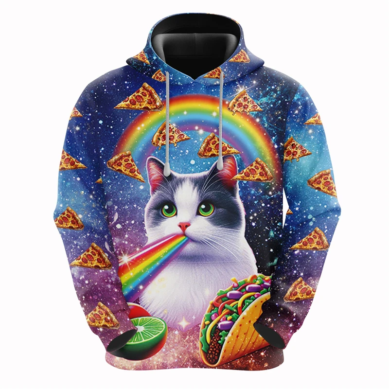 thumbnail image 1 of Sudadera con capucha con estampado 3D de gato arcoíris y galaxia para hombre, ropa con diseño de dibujos animados, sudaderas de gatos, ropa de calle masculina de hip hop, sudadera con capucha con taco, 1 of 4
