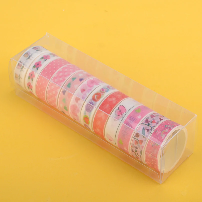 12Rolls Basic Washi Tapes Kawaii Stationery Masking Tape Journal Supplies Diary Decorative Adhesive Tape Grid Washi Set