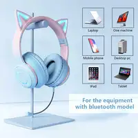 Gradient Cat ear wireless headphones with mic RGB Light Color Control Girls Kids 5