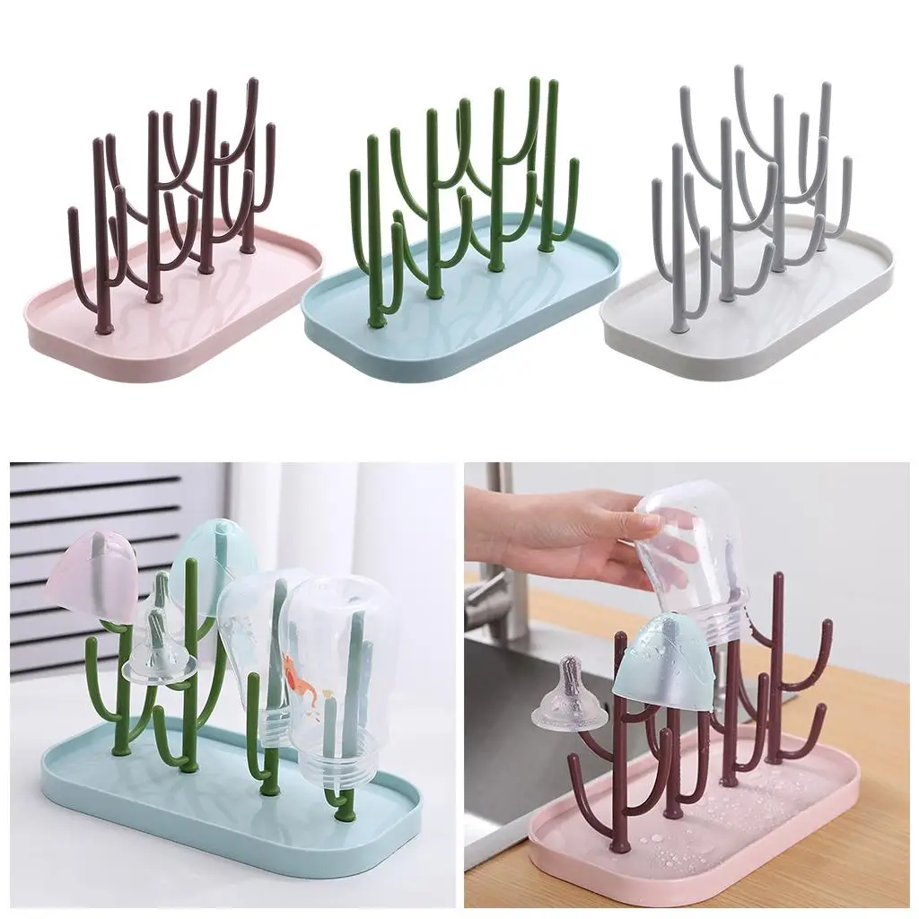 Infant Drying Rack Holder with Tray Cactus Nipple Feeding Home Plastic