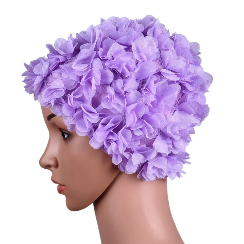 Summer Women Swim Cap Floral Petal Retro Swimming Hat Female Flower Bathing Cap 4