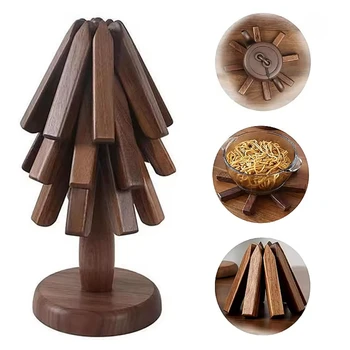 1/3/4PCS Tree Design Stand Salvagenti in legno Noce nera Antiscottatura Resistente al calore Tappetino Sottobicchiere Tovagliette in legno Pentola per teiera 1