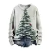 Women 3D Christmas Tree Print Round Neck Knit Pullover Long Sleeve Knitted Sweater Streetwear Sweaters Autumn Winter Casual Top 4