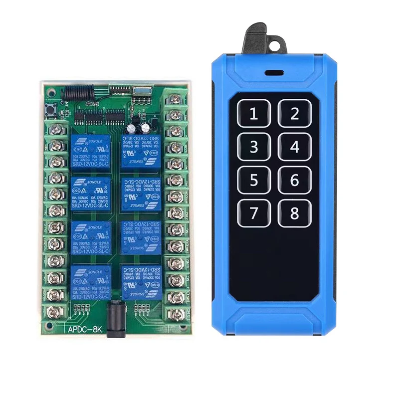 

universal DC 12V /24V 10A 8CH relay Remote Control Switch Receiver Transmitters Switch home lighting 433mhz