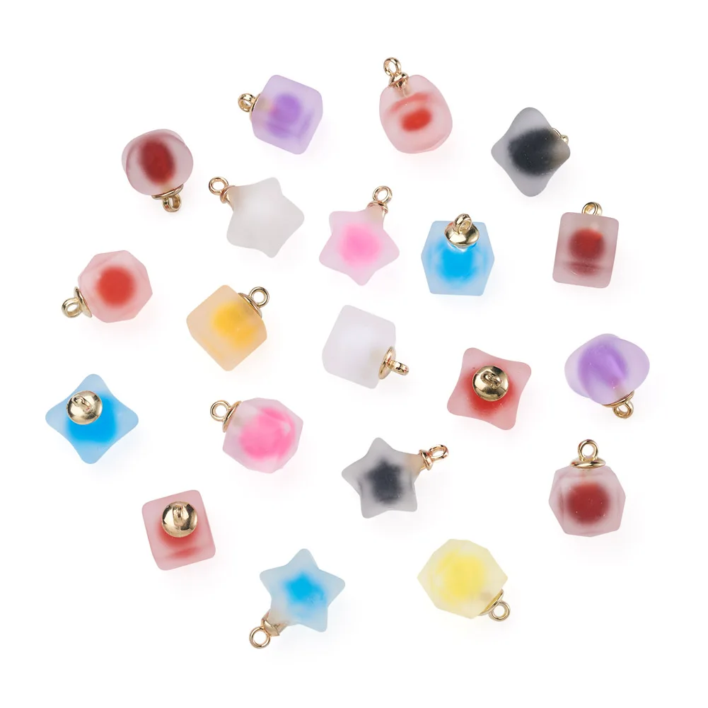 Kissitty 80Pcs Mixed Shape Resin Frosted Pendants Imitate Jelly Bead in Bead Pendants for Necklace Jewelry Making Findings