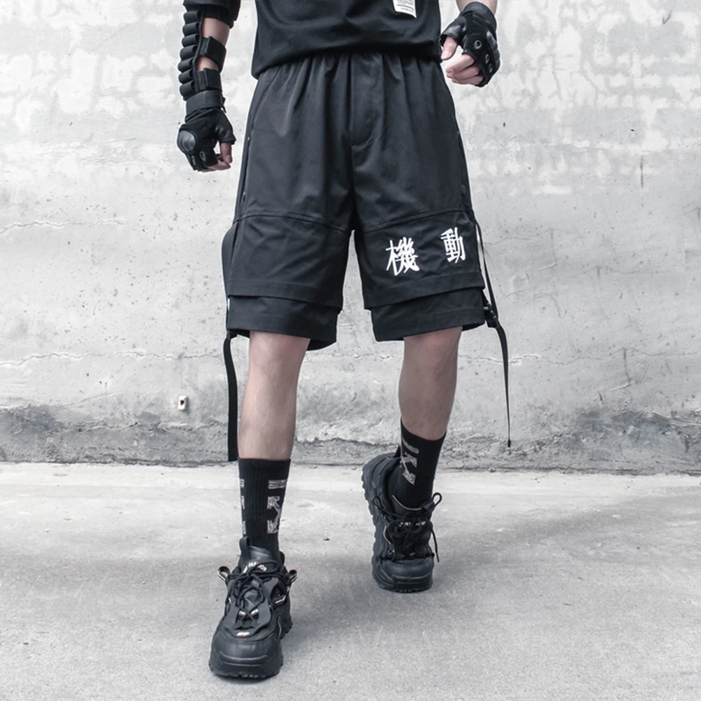 AOGZ Hip Hop Cargo Shorts Embroidered Letters Knee Length Pants Oversized Loose Casual Shorts Elastic Waist Summer Outfit Men