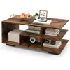Mid Century Modern coffee table with storage shelves,  3-tier rectangular wooden tea table for living room, apartment 1