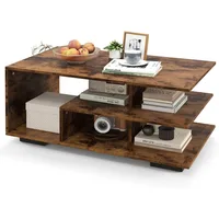 Mid Century Modern coffee table with storage shelves,  3-tier rectangular wooden tea table for living room, apartment 1