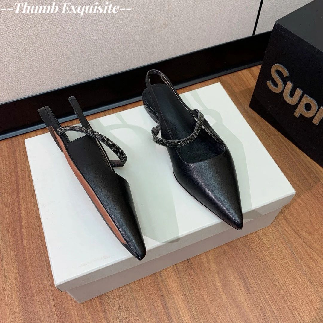 Suede flat shoes summer sandals pointed lazy Muller shoes casual daily women's shoes beaded walking shoes crystal single shoes