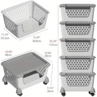5 Tier Plastic Stackable Basket Cart with Wheels Plastic Stacking Container Bin Utility Rack for Kitchen Pantry Bathroom 2
