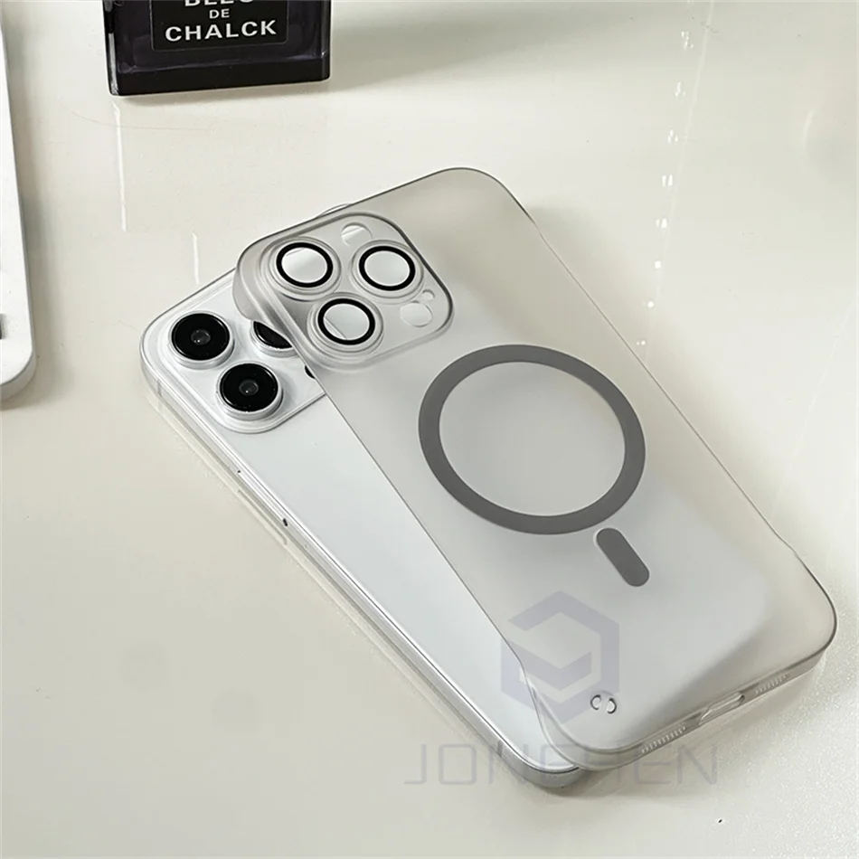 Ultra-Thin Magnetic Frameless Matte Clear Case with Translucent Frosted Lens Cover