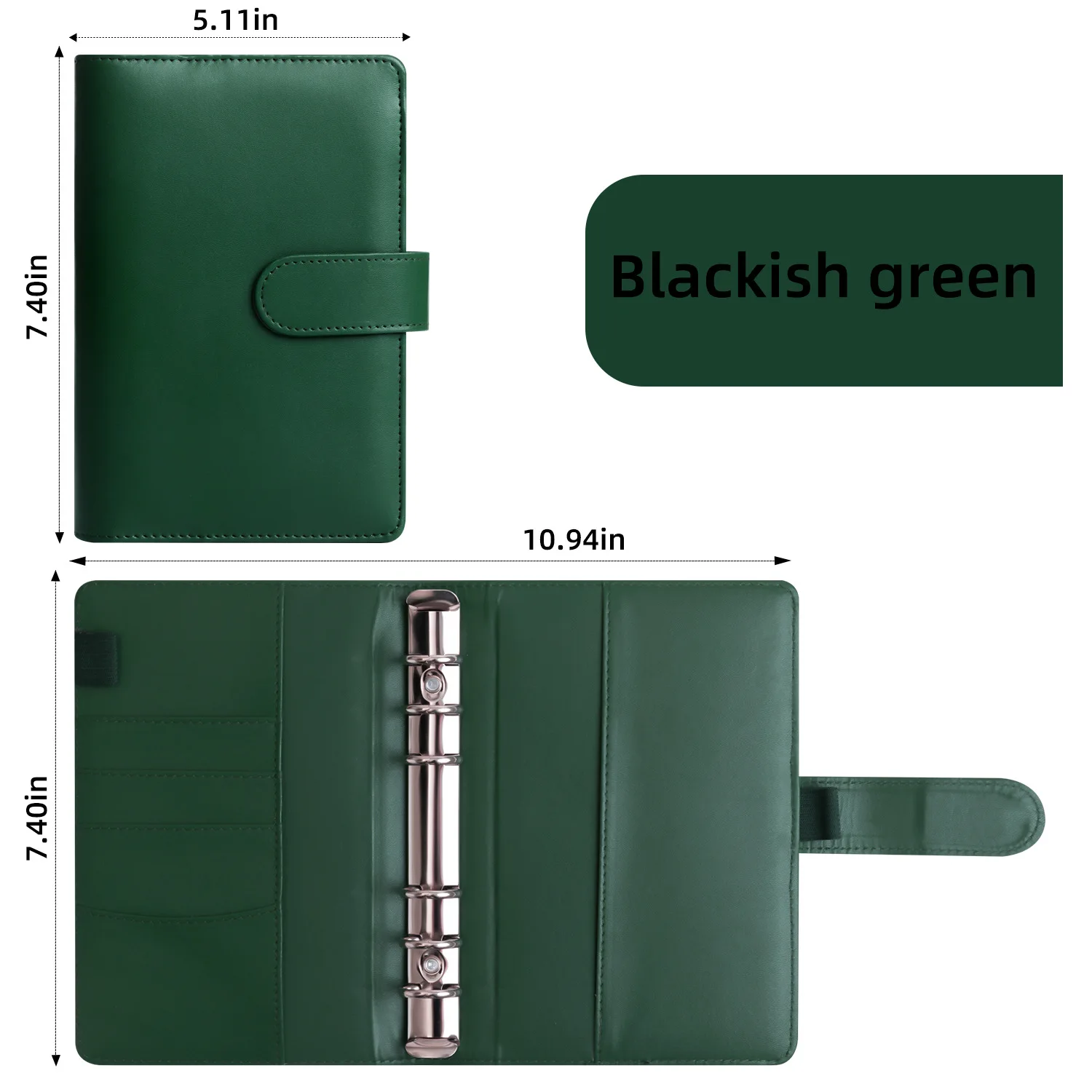 Luxurious Dark Green & Blue PU Leather 6-Ring Binder Notebook Cover - Kawaii Stationery Journal Edition