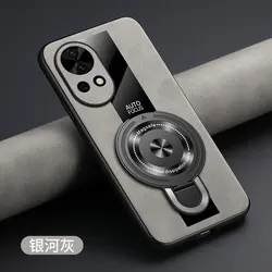 Luxury Magnetic Ring Holder Case - Premium Shockproof Cover with Plexiglass, PU Silicone, and Sheepskin Leather Elements for Huawei nova 13 (Gray)