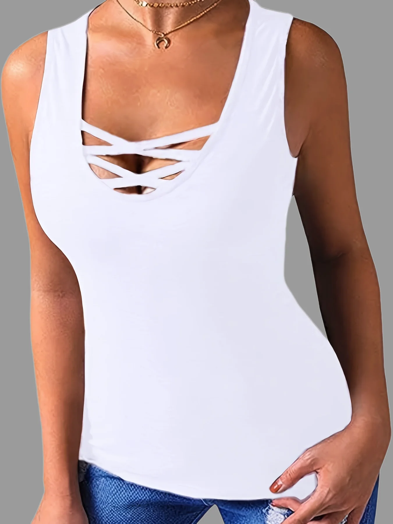 CUPSHE Vrouwen Tanktop Mouwloze Uitsparing Blouse Ronde Hals Shirt Kant Tee Zomer Casual Dressy, Donker Blauwgroen, L CUPSHE Vrouwen Tanktop Mouwloze Uitsparing Blouse Ronde Hals Shirt Kant Tee Zomer Casual Dressy, Donker Blauwgroen, L