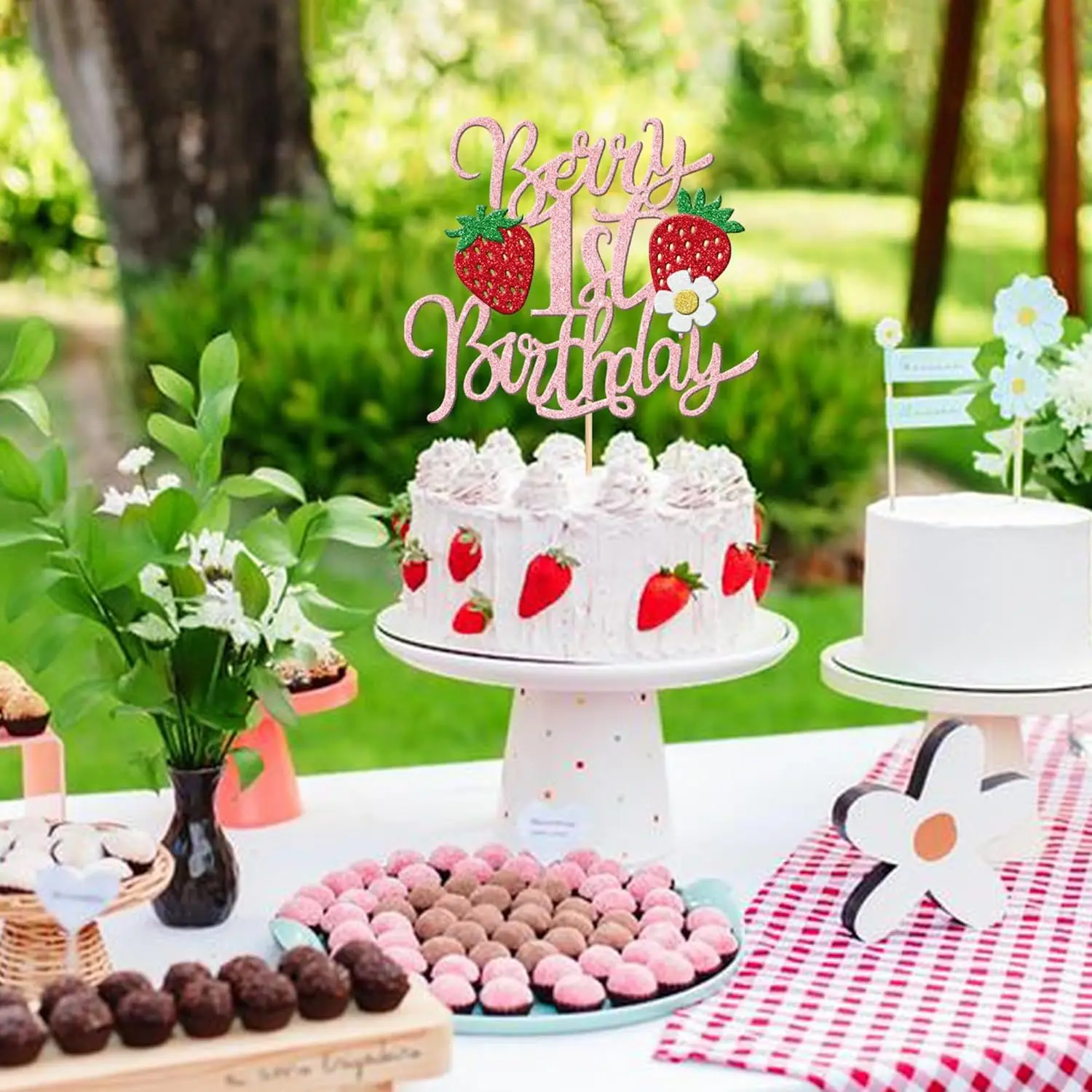 1st Strawberry Cake Topper One Year Old Happy Birthday Cupcake Toppers Decoration Baby Shower Kids Party Diy Baking Supplies cake topper cake toppers