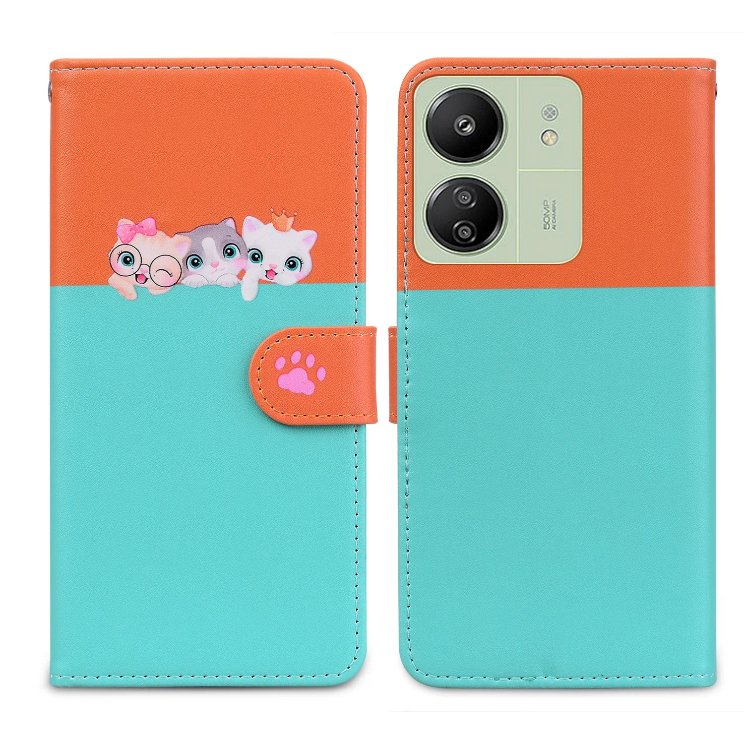 Kawaii Cat Animal Wallet Flip Leather Phone Case - Women's Stylish Back Cover