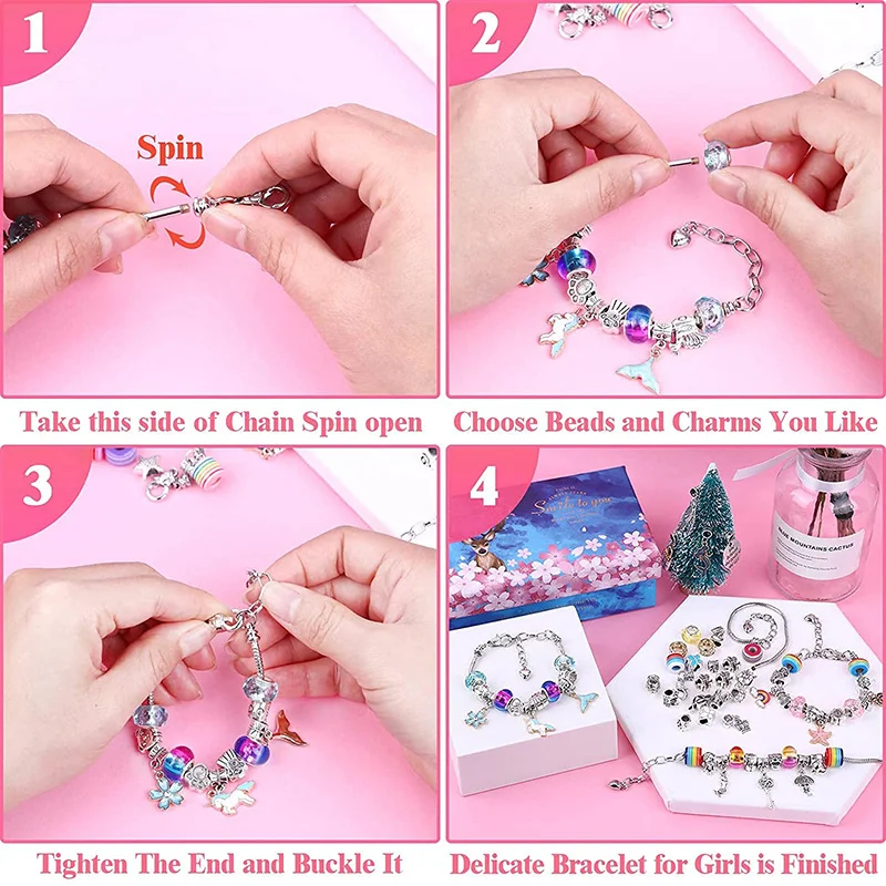 Diy Kit to Make Bracelets for Girls Handmade Beads Bracelets Necklace Set, Christmas Gifts Beads for Jewelry Making Set Box