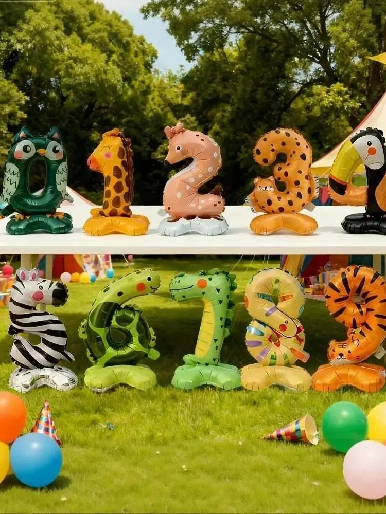 0-9 Creative Animal Digital Balloon, stehendes Design, 2 Versionen jeder Nummer, zufällig senden 1 Version, Partyballon – Detail 1