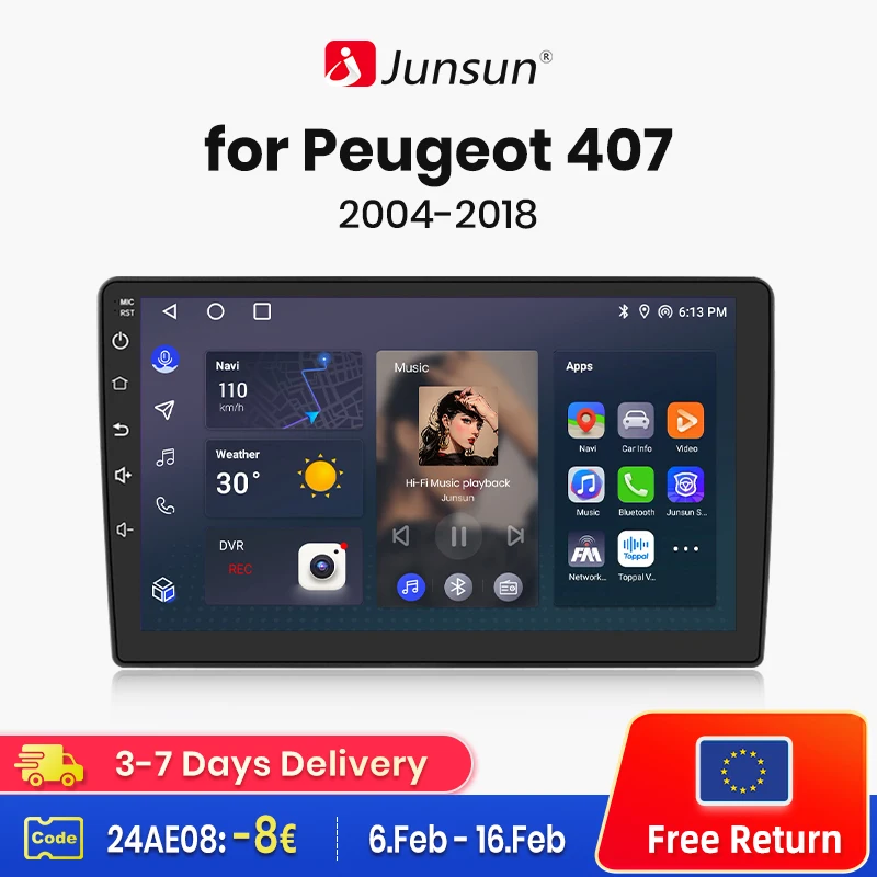 Junsun V1 Ai Voice Wireless Carplay Android Auto Radio Per Peugeot 407 2004-2008 4G Car Multimedia Gps 2Din Autoradio