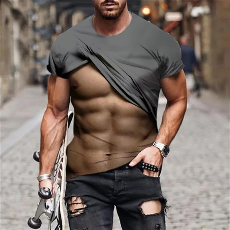 

Men's T-Shirt For Men Clothing Fake Muscle 3D Printed Funny T Shirt Summer Tops Short Sleeve Fashion Casual Tees Personality