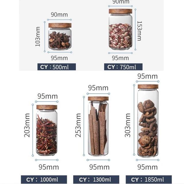 Wood Lid Glass Airtight Caniste 5