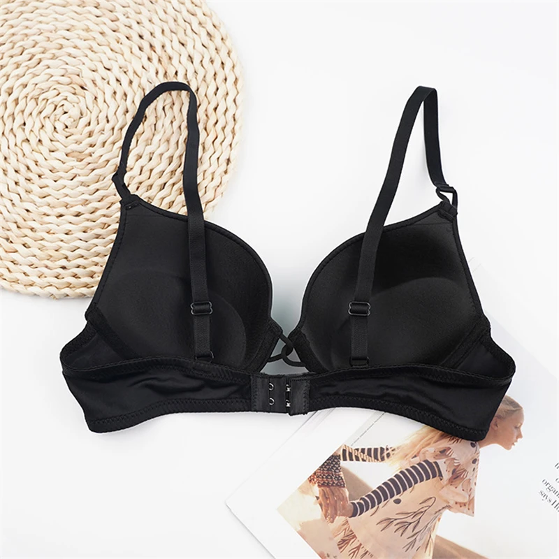 Hot Sale Black Sexy Women's Underwear Thin Push Up Bras Double-Breasted 3/4 Cup Brassiere Female Lingerie Small Bralette Top