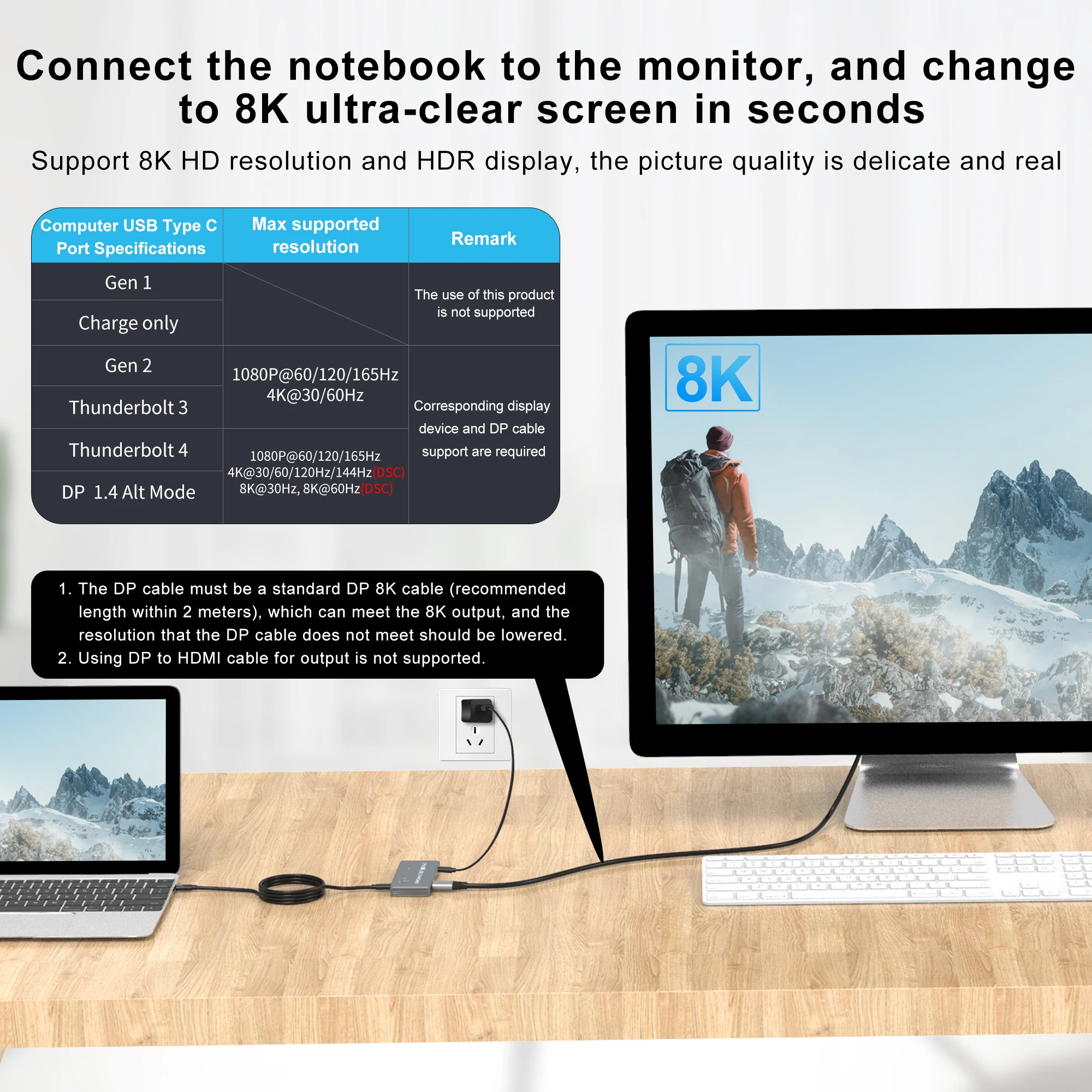 Usb kvm switch USB-C 8K KVM Switch DP1.4 2USB-C 2PC Input 1 DisplayPort Output