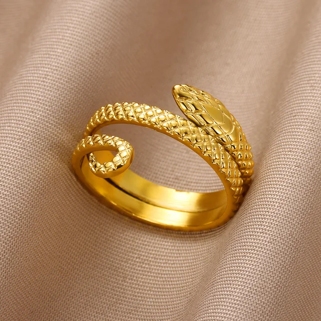 88056-18af6b.jpg Bagues serpent en acier inoxydable plaqué or 316L pour femmes et hommes, anneau ouvert et réglable, bijoux esthétiques gothiques Vintage