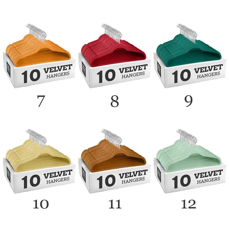Clothes Hanger Storage Hanger 10pcs Colorful Velvet Non-Slip Clothing Hangers 45CM Seamless Flocking Hanger Dry and Wet Wardrobe Storage Adult Magic Hanger