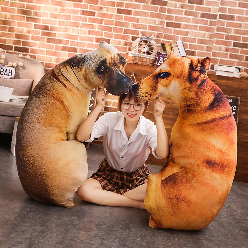 

2023 HOT 3D Lifelike Animal Cute Bend Dog Printed Throw Pillow Funny Dog Head Cosplay Children Favorite Toy Cushion for Home