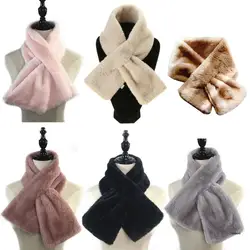 Womens Winter Faux Fur Scarf for Cross Band Ties Furry Cozy Warm Shawl Neckerchi