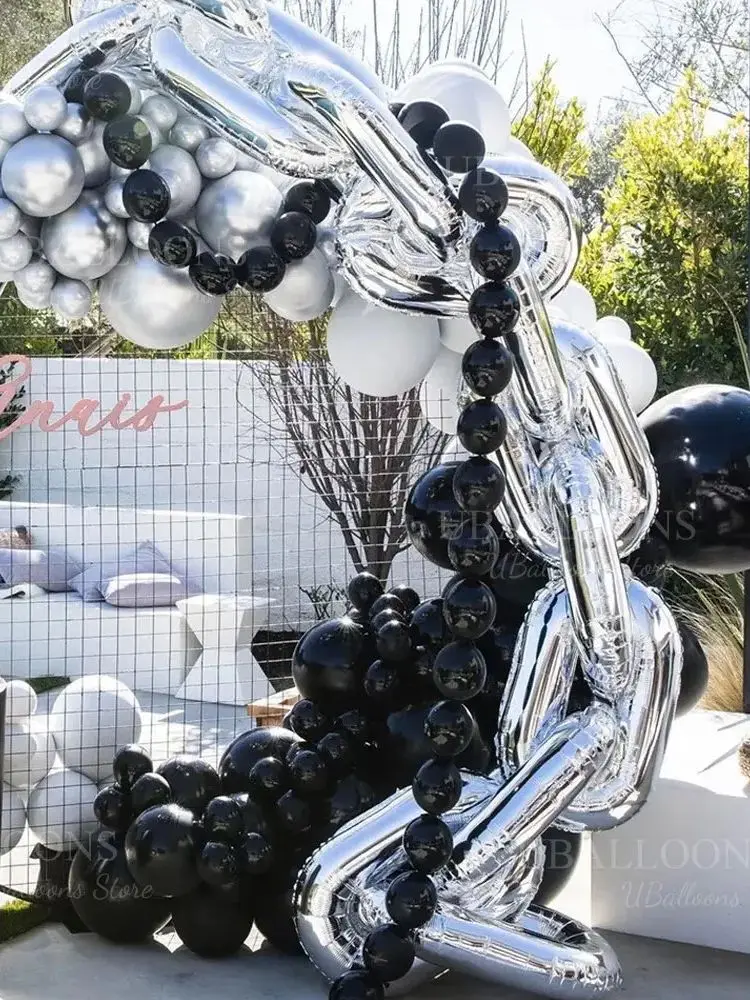 10 Stück Kettenballons 16/32 Zoll Metall Silber Gold Kettenverbindungsballons Bögen für 80er 90er Jahre Themed Geburtstag Weihnachten Party Dekor – Detail 7