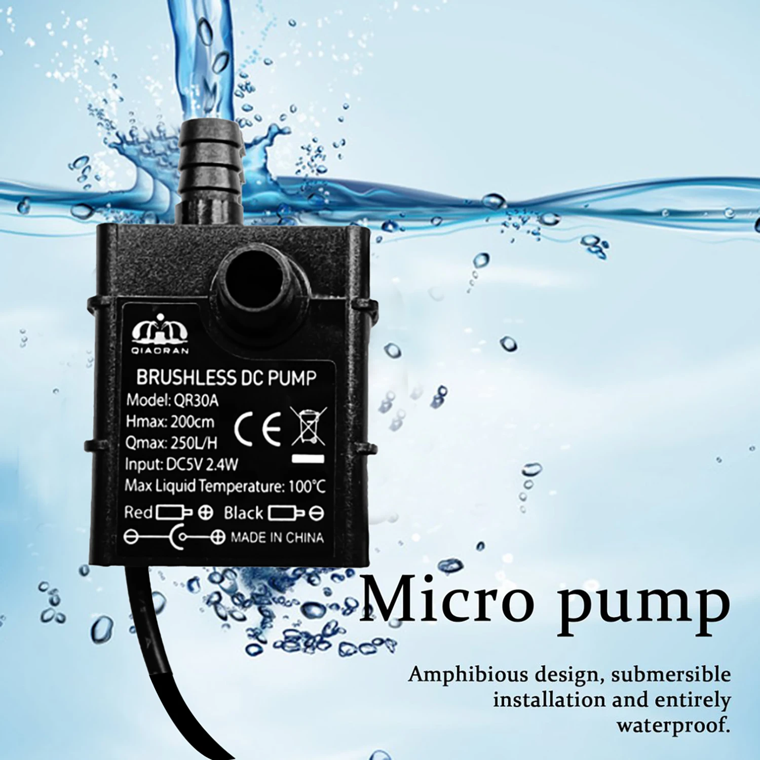   QR30B DC 5V 2.3W 220L/H   IP68 CPU ð ڵ 귯ø  , ּ