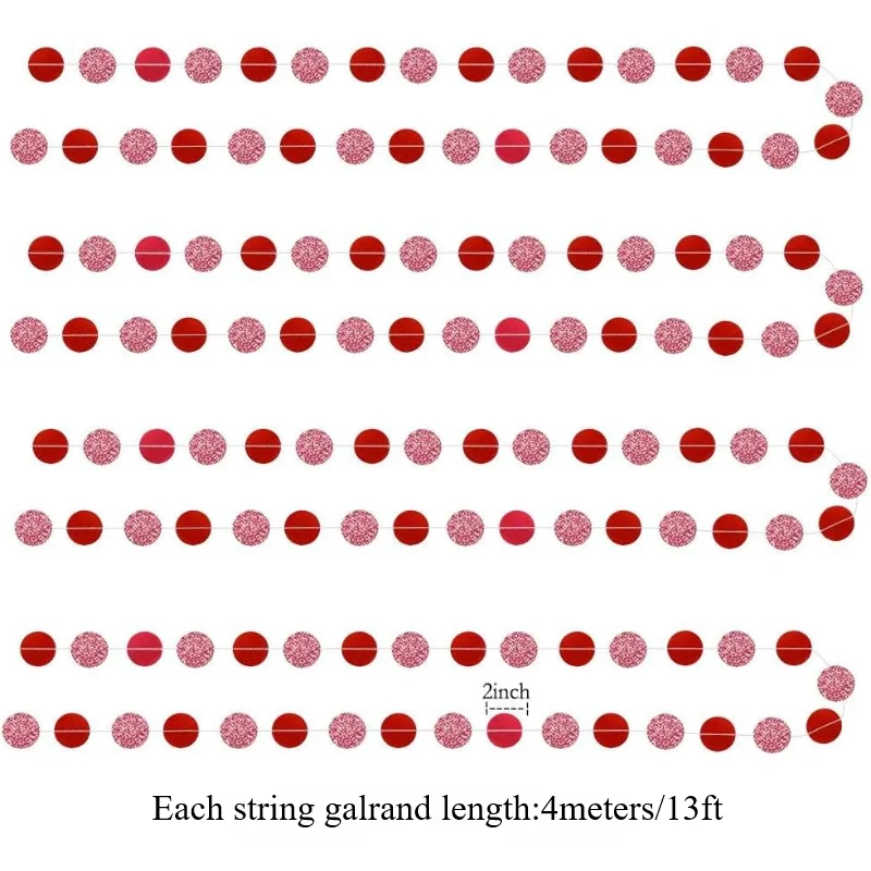 Glitter Red Circle Dots Garland Kit for Party Hanging Decoration/Backdrop/Banner for New Year Celebration/Birthday/Valentines