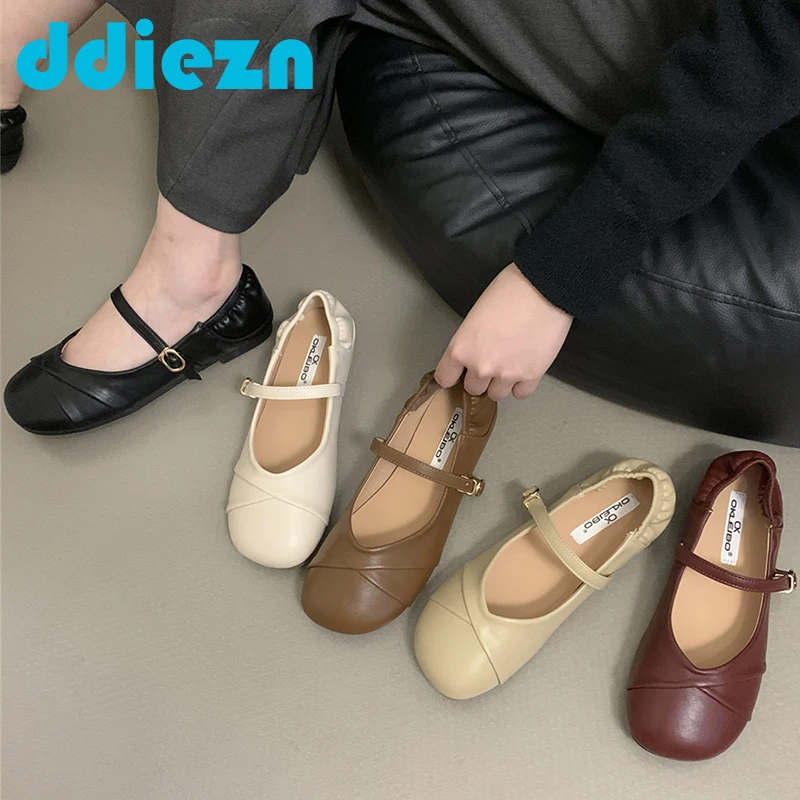 

Туфли женские демисезонные с квадратным носком, балетки, Лолита, с ремешком с пряжкой, танцевальные туфли на плоской подошве