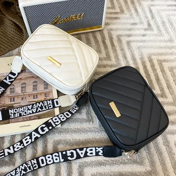 Fashion Travel Camera Bag Women's Cross PU Leather Shoulder Bag Roller Strip Camera Bag New Storage Bag Shoulder Phone Bag