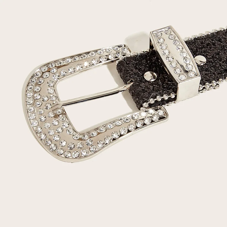 Rhinestone Western Cowgirl Belt - Y2K Sparkling PU Leather Accessory for Women
