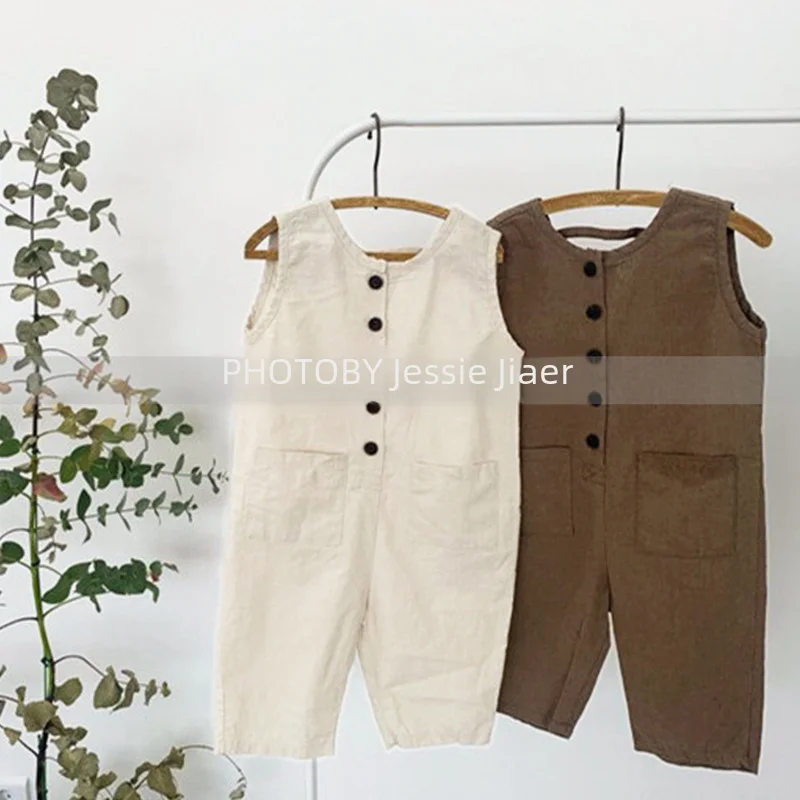 Korean Style Children's Summer Trendy Pants Jumpsuit Casual Wear For Boys Girls Cute Stylish Little Button Jumpsuit Baby Clothes