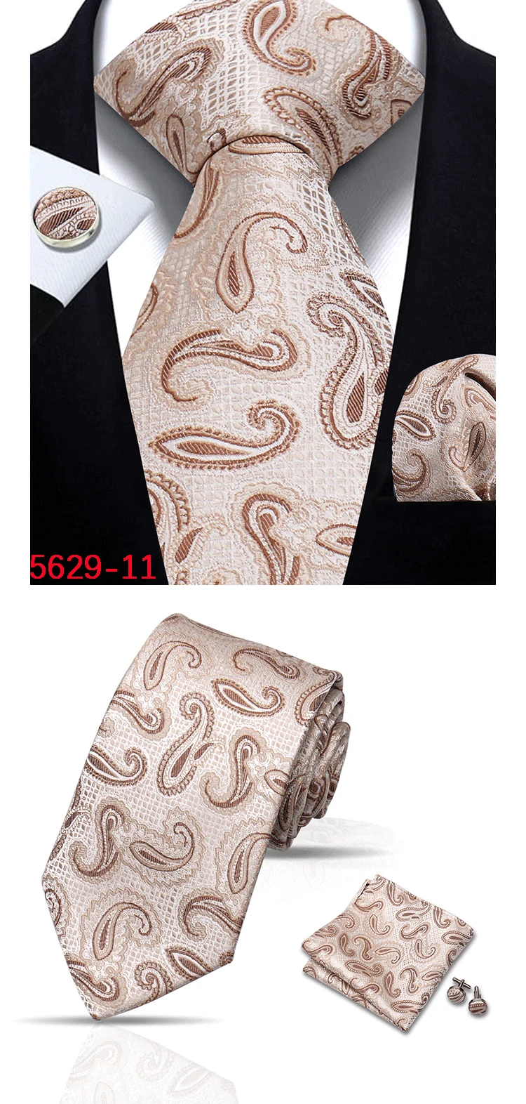 Herren-Krawatte, Paisley-Jacquard, gewebt, 8 cm, formelle Business-Hochzeitskrawatte, Einstecktuch-Set, Anzug-Krawatte, hochwertige handgefertigte Gravata – Detail 23