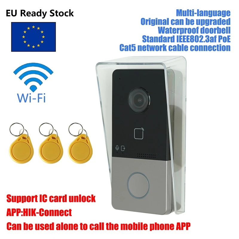 HIK Multi-language DS-KV6113-WPE1(B) IP Doorbell,WiFi Doorbell , Door phone, Video Intercom,waterproof, support Card