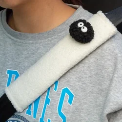 Black Car Seatbelt Cover - Cartoon Design for Interior Decoration and Protection (WHITE)