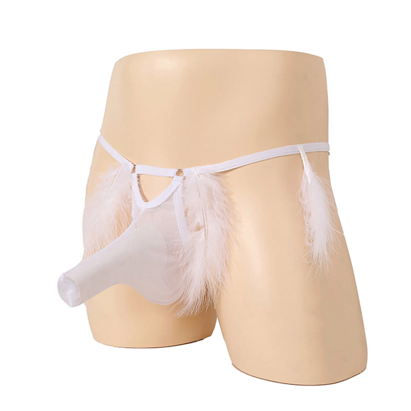 

Gay Mens See Through G-String Lingerie Fashion Feather Thong Briefs Underwear Mesh Sheath Plush Waist T-Back Underpants Clubwear