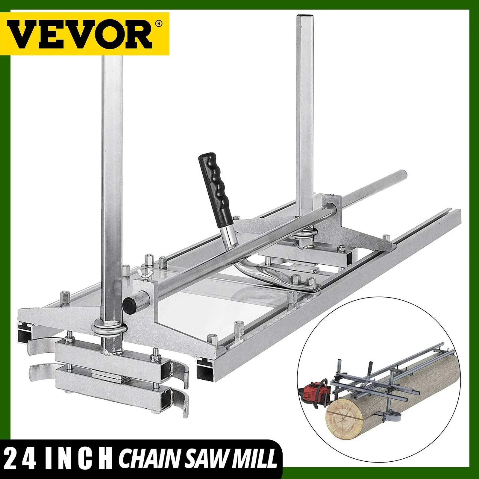 VEVOR 14" to 24" Chainsaw Mill Planking Milling Guide Bar Wood Lumber Cutting Portable Sawmill Aluminum Steel Chainsaw Mill